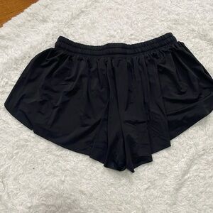 Leftear Black Nylon Spandex mini skirt